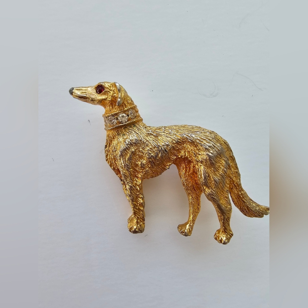 Vintage NEMO Textured Gold-Tone Borzoi / Wolfhound Dog Brooch